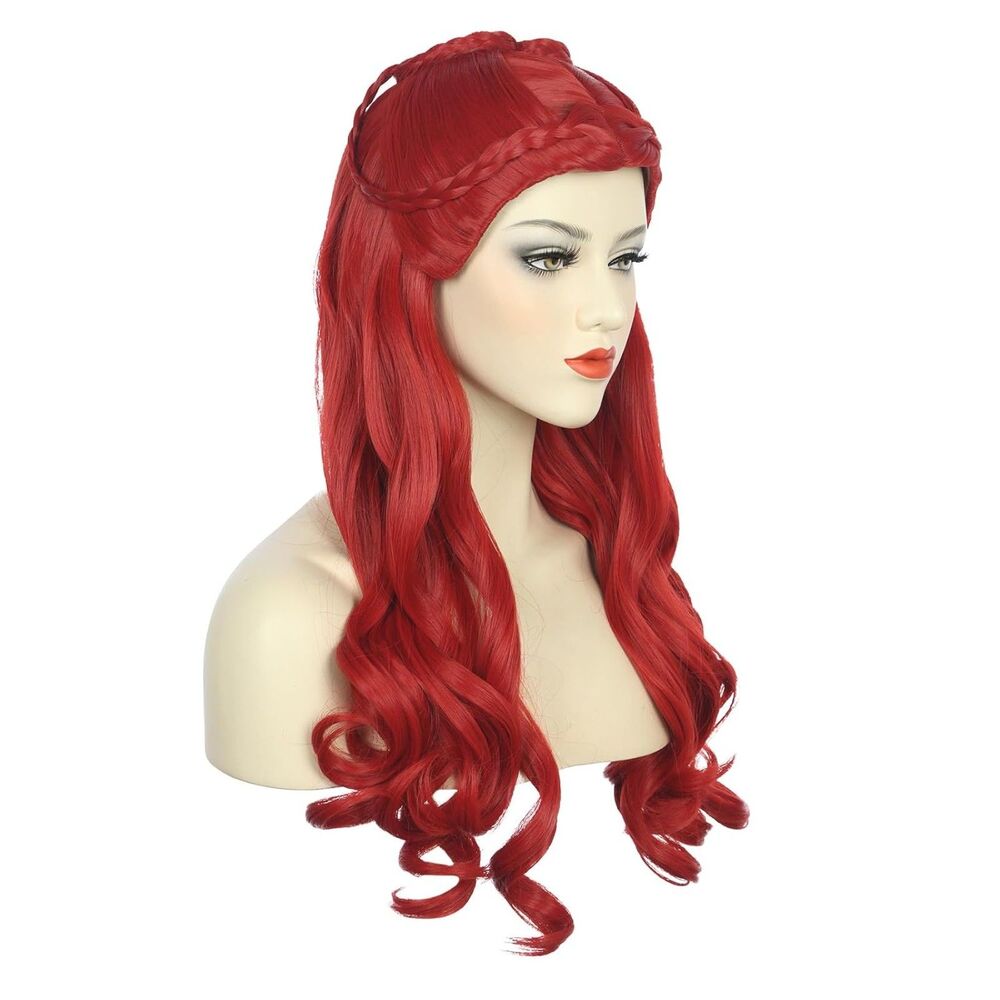 Long Red Wavy Curly Braided Cosplay Wig Adult Anime Kpop Halloween - Picture 3 of 10
